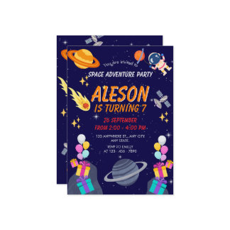 Weltraumabenteuer Geburtstagsfeier Einladung