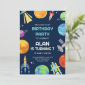 Weltraumabenteuer Geburtstagsparty Einladung (Stehend Vorderseite)