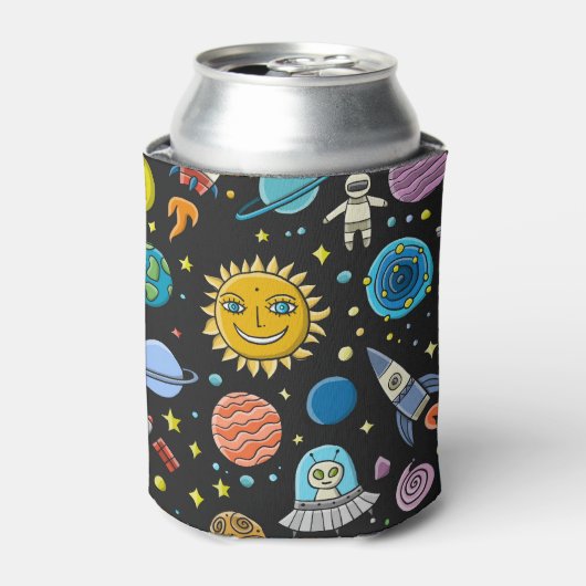 Weltraumabenteuer: Planeten, Raketenmuster. Dosenkühler (Kanne Vorderseite)