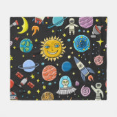 Weltraumabenteuer: Planeten, Raketenmuster. Fleecedecke (Vorderseite (Horizontal))