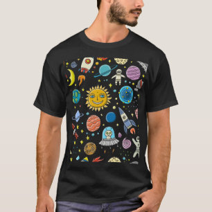 Weltraumabenteuer: Planeten, Raketenmuster. T-Shirt