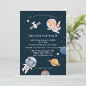 Weltraumabenteuer: Planeten und Tiere Astronauten Einladung (Stehend Vorderseite)
