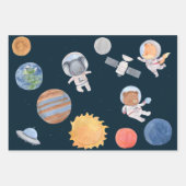 Weltraumabenteuer: Planeten und Tiere Astronauten Geschenkpapier Set (Vorderseite)