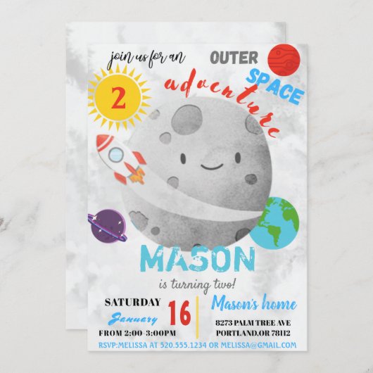 Weltraumabenteuer Verschiedenes Einladung zum Gebu (Vorne/Hinten)