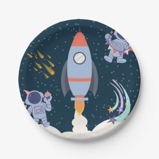Weltraumabenteuer zum Geburtstag mit Raketen und A Pappteller (Vorderseite)