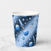 Weltraumabenteuerrakete und Planet Blue Pappbecher (Rückseite)