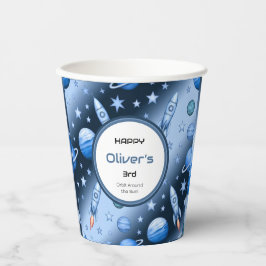 Weltraumabenteuerrakete und Planet Blue Pappbecher