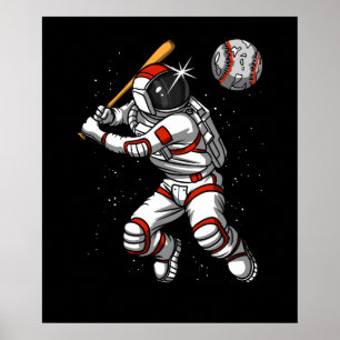 Weltraumamonaut Baseball Spieler Kosmischer Planet Poster