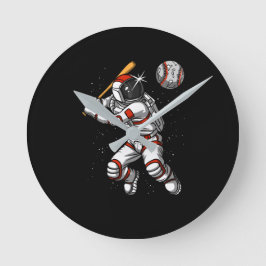 Weltraumamonaut Baseball Spieler Kosmischer Planet Runde Wanduhr