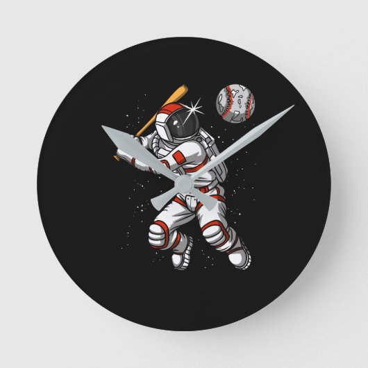 Weltraumamonaut Baseball Spieler Kosmischer Planet Runde Wanduhr (Vorderseite)