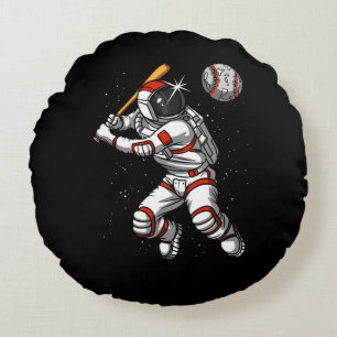 Weltraumamonaut Baseball Spieler Kosmischer Planet Rundes Kissen