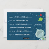 Weltraumamonaut Geburtstagseinladungskarte Einladung (Rückseite)