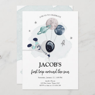 Weltraumamonaut Orange Junge erster Geburtstag in Einladung