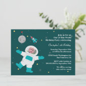 Weltraumastronaut Foto Geburtstagsfeier Einladung (Stehend Vorderseite)