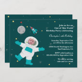 Weltraumastronaut Foto Geburtstagsfeier Einladung (Vorne/Hinten)