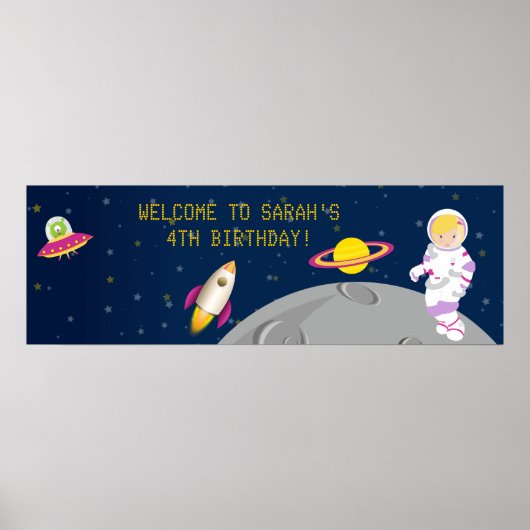 Weltraumastronaut Geburtstagsbanner Poster (Vorne)