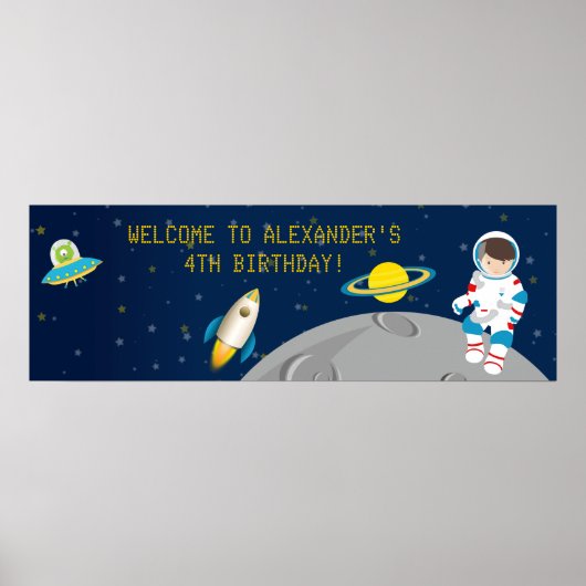Weltraumastronaut Geburtstagsbanner Poster (Vorne)