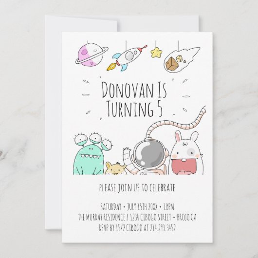 Weltraumastronauten zur Veranschaulichung der Gebu Einladung (Vorderseite)