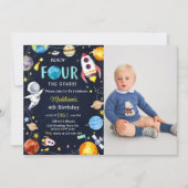 Weltraumbahnhof 4. Geburtstagsmond Einladung (Vorderseite)