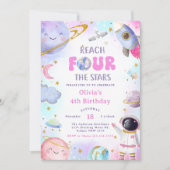 Weltraumbahnhof 4. Geburtstagsmond Einladung (Vorderseite)