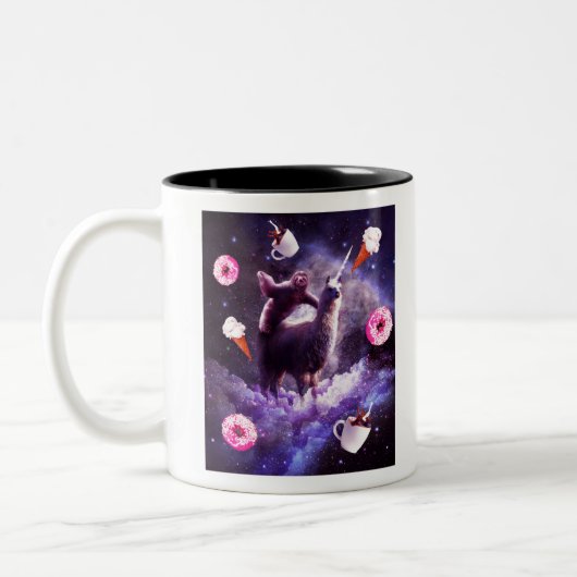 Weltraumbahnhof Llama Unicorn - Donut Zweifarbige Tasse (Links)