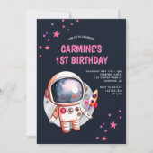 Weltraumbahnschiff 1. Geburtstag Einladung (Vorderseite)