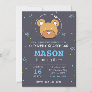 Weltraumbär Blauer Geburtstag Einladung