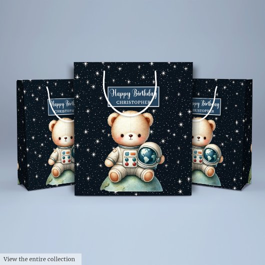 Weltraumbär Geburtstagsgeschenktasche für kleinen Mittlere Geschenktüte