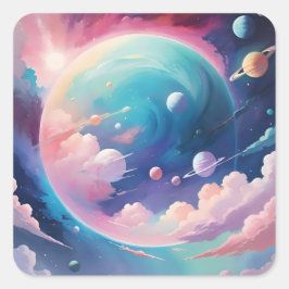 Weltraumbezogene abstrakte Kunst Quadratischer Aufkleber