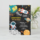 Weltraumblase von 5. Geburtstagsparty Einladung (Stehend Vorderseite)