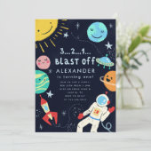 Weltraumblase von der Geburtstagsparty Einladung (Stehend Vorderseite)