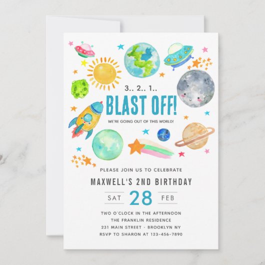 Weltraumblase von Rocket Kid Geburtstagsparty Einladung (Vorderseite)