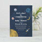 WeltraumCountdown Moderne Babydusche Einladung (Stehend Vorderseite)