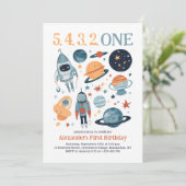 WeltraumCountdown zum ersten Geburtstag Einladung (Stehend Vorderseite)