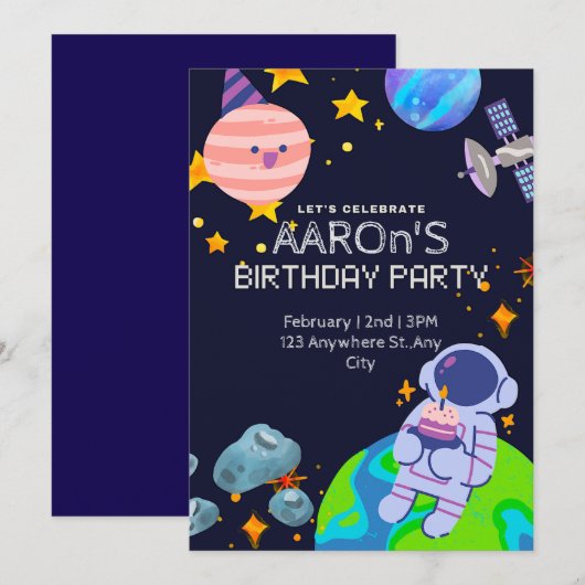 Weltraumdenkmäler Geburtstagsparty Einladung (Vorne/Hinten)