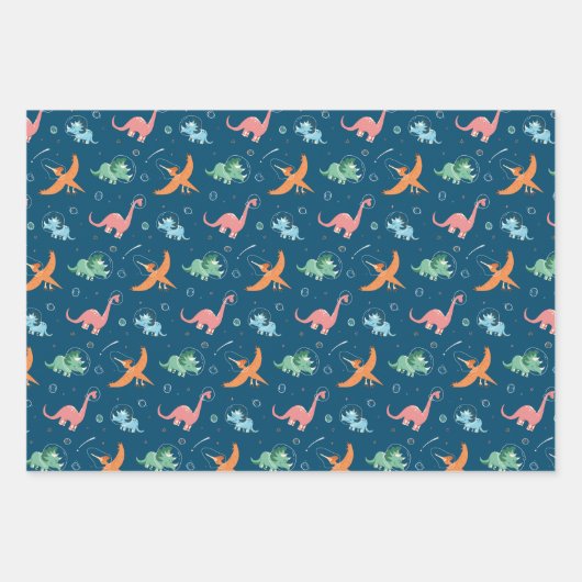 Weltraumdinosaurier-Kindergeburtstag Geschenkpapier Set (Vorderseite)