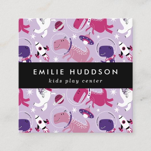 Weltraumdinosaurier, Kinderspielzentrum, Aktivität Quadratische Visitenkarte (Vorderseite)