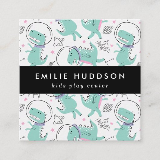 Weltraumdinosaurier, Kinderspielzentrum, Aktivität Quadratische Visitenkarte (Vorderseite)