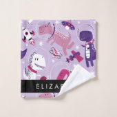 Weltraumdinosaurier, Niedliche Dinosaurier, Sterne Badhandtuch Set (Waschlappen)