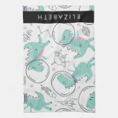 Weltraumdinosaurier, Niedliche Dinosaurier, Sterne Geschirrtuch (Vertikal)