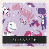 Weltraumdinosaurier, Niedliche Dinosaurier, Sterne Glasuntersetzer (Vorderseite)