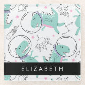 Weltraumdinosaurier, Niedliche Dinosaurier, Sterne Glasuntersetzer (Vorderseite)