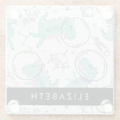 Weltraumdinosaurier, Niedliche Dinosaurier, Sterne Glasuntersetzer (Rückseite)