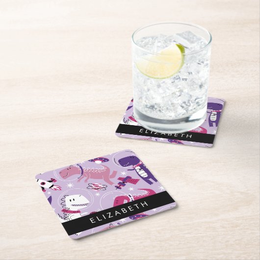 Weltraumdinosaurier, Niedliche Dinosaurier, Sterne Rechteckiger Pappuntersetzer (Vor Ort)