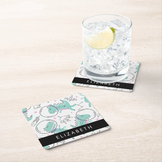 Weltraumdinosaurier, Niedliche Dinosaurier, Sterne Rechteckiger Pappuntersetzer (Vor Ort)