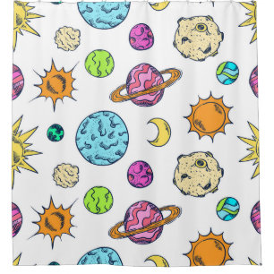 Weltraumdoodles kosmischer Hintergrund Duschvorhang