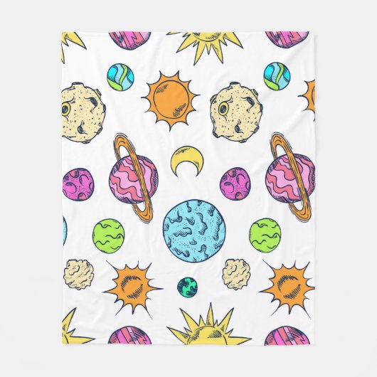 Weltraumdoodles kosmischer Hintergrund Fleecedecke (Vorderseite)