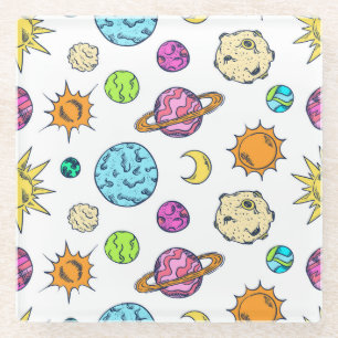 Weltraumdoodles kosmischer Hintergrund Glasuntersetzer