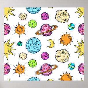 Weltraumdoodles kosmischer Hintergrund Poster