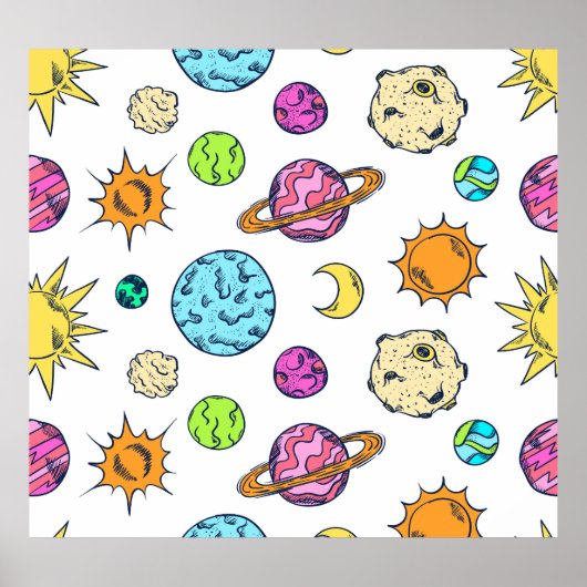 Weltraumdoodles kosmischer Hintergrund Poster (Vorne)
